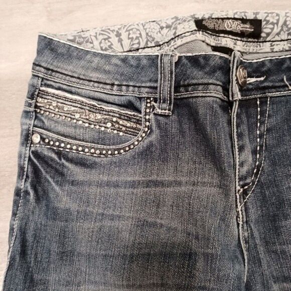 Cello Flare Jeans Women’s 8 Embellished Distressed Western Boho Denim - Picture 7 of 9